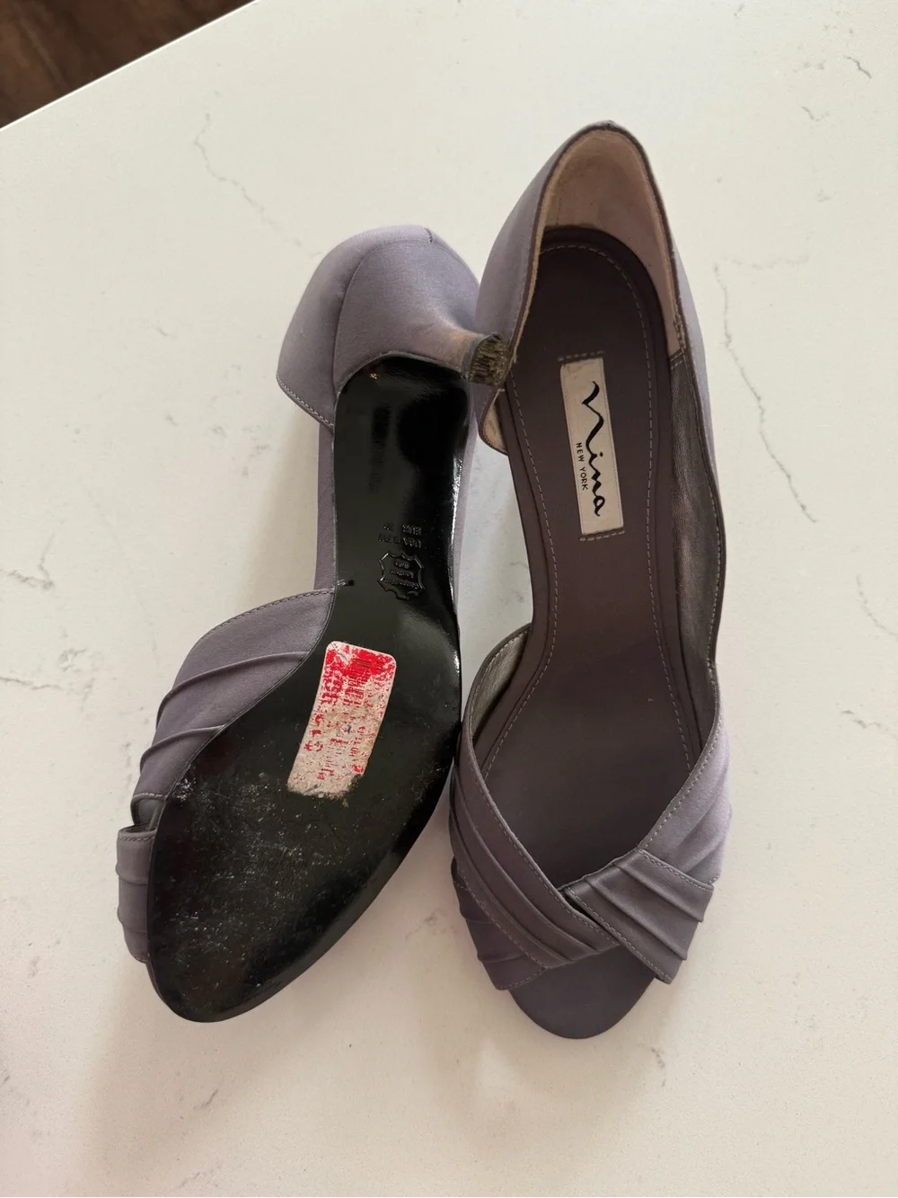 Nina Lavender Ruched Open-Toe Pumps